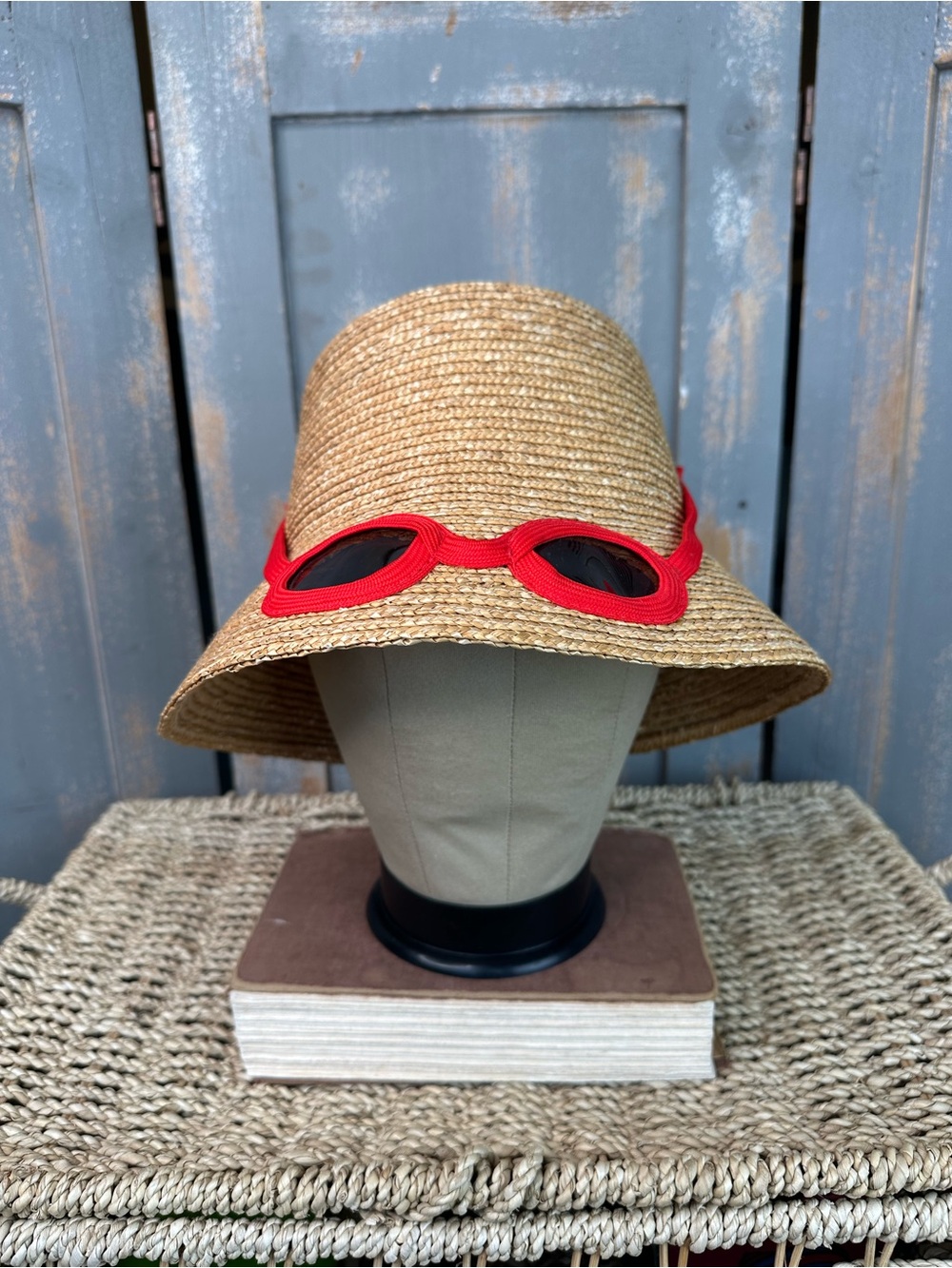 Kate Spade Straw Sunglasses Hat Natural/Red Orange OS NWOT - Picture 1 of 11